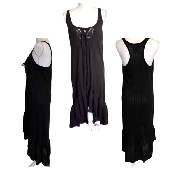 Denim & Supply Ralph Lauren Black Jersey Knit Maxi Dress Oversized Ruffle Hem - Picture 2 of 11
